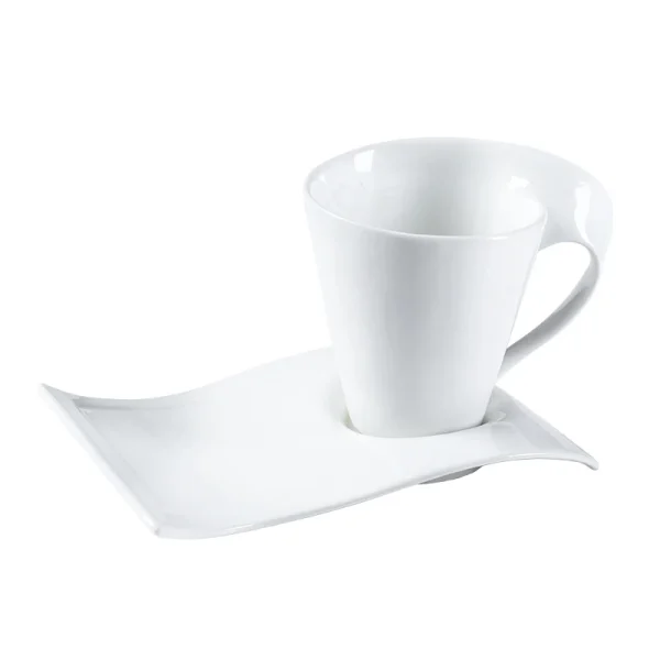 European Wave Porcelain Coffee Cup and Saucer Set White Ceramic Coffee Cup Breakfast Cup with Saucer Modern Home Decoration - Image 2