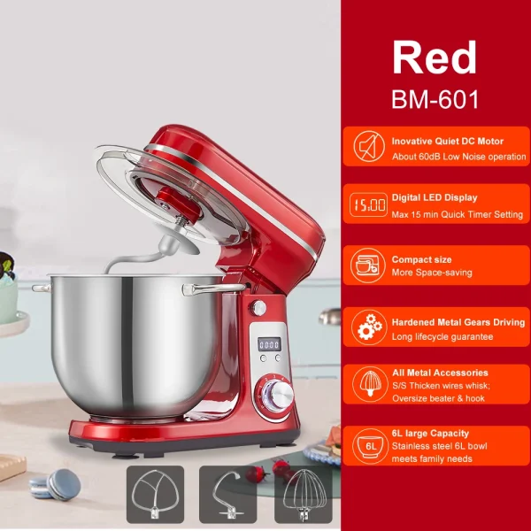 BioloMix Kitchen Food Stand Mixer, Blender, Quiet Motor, Cream Egg Whisk, Whip Dough Kneader, 6-Speed, 1200 W, 6 L, DC - Image 7