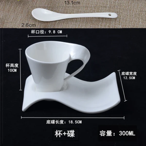 European Wave Porcelain Coffee Cup and Saucer Set White Ceramic Coffee Cup Breakfast Cup with Saucer Modern Home Decoration - Image 8
