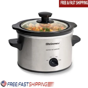 1.5Qt Mini Slow Cooker Stainless Steel Compact Appliance Adjustable Low High Warm Settings Soups Stews Dips Easy Clean
