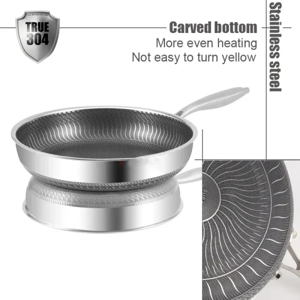 316 Stainless Steel Wok Honeycomb Frying Pan Steak Cooking Flat Bottom Non-Stick Pan Induction Cooker Universal Kitchen Cookware - Image 5