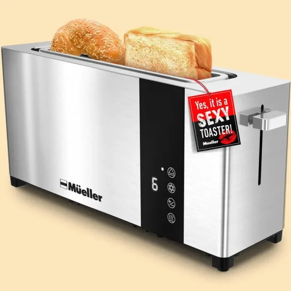 Mueller UltraToast 4-Slice Toaster - Stainless Steel with Extra-Wide Slots, Cancel/Defrost/Reheat Functions, LED Display & Crumb - Image 7