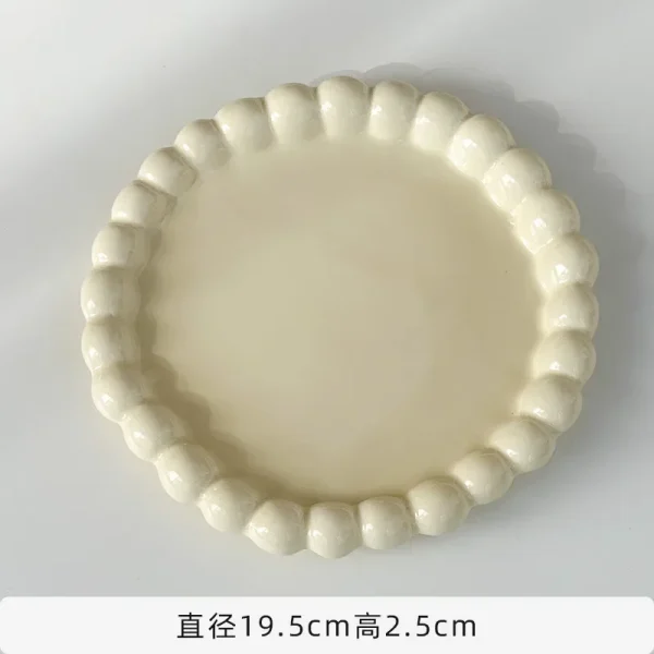White/Yellow Beads Ceramic Plate Round Tableware Main Dish Western Food Decorative Plate Kitchen Utensils Cake Decorative Tray - Image 7