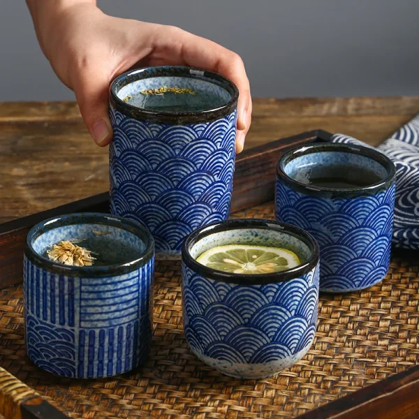 Ceramic Cup Japanese Sea Ripple Porcelain Teacup Straight Drinkware Hotel Restaurant Japanese Cuisine Household Coffee Mug - Image 3