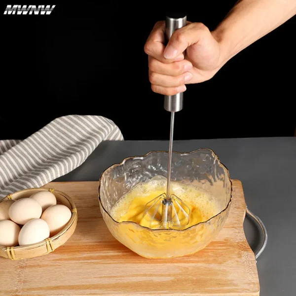 Household Stainless Steel Semi-automatic Egg Beater Press And Rotate Manual Egg Beater Egg Cream Handheld Whipping Tool  - Image 5
