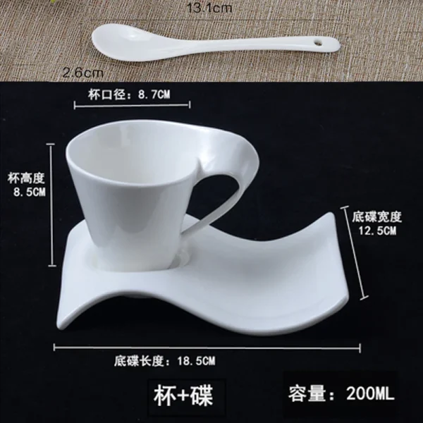 European Wave Porcelain Coffee Cup and Saucer Set White Ceramic Coffee Cup Breakfast Cup with Saucer Modern Home Decoration - Image 7