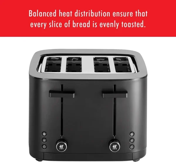 Enfinigy 4 Slice Toaster with Extra Wide 1.5" Slots for Bagels, 7 Toast Settings, Even Toasting, Reheat, Cancel, Defrost, Black - Image 4