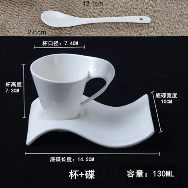 European Wave Porcelain Coffee Cup and Saucer Set White Ceramic Coffee Cup Breakfast Cup with Saucer Modern Home Decoration - Image 14