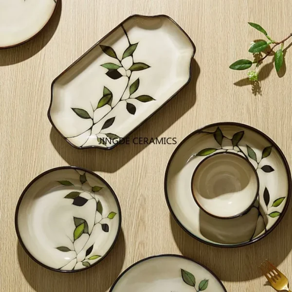 1Pcs Creative Painted Kiln Glazed Leaf Ceramic Plate Tableware Western Steak Salad Dessert Cake Sushi Storage Decoration Plate - Image 2