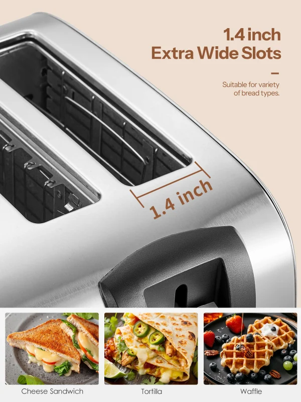 Yabano 4 Slice Toaster, Toaster with Extra Wide Slot and 7-Shade Settings, Defrost and Reheat Function - Image 4