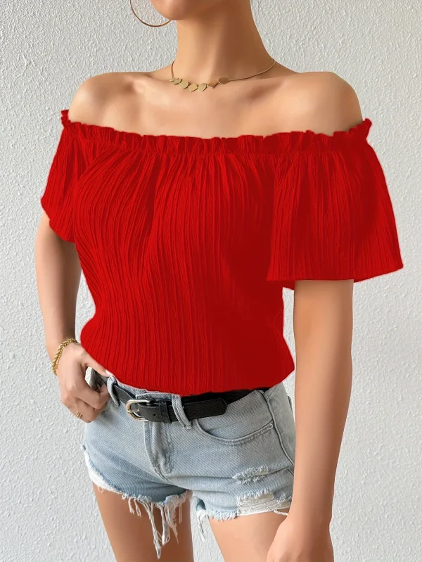 Summer Elegant Strapless Shirt for Women Casual Office Lady Solid Chiffon Blouses Fashion Off the Shouder Tops - Image 6