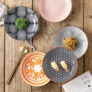 8 inch Plate Creative Nordic-style Color Printing Underglaze Ceramic Tableware Household Round Deep Food Plate Kitchen Supplies