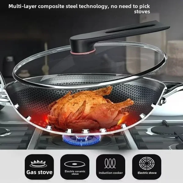 Double-sided screen 316 stainless steel wok Non-coated wok non-stick household induction cooker gas universal wok - Image 4