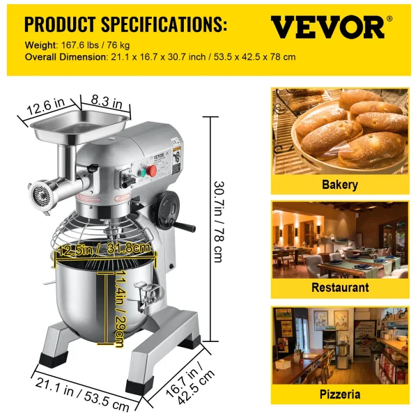 SucceBuy 20Qt Commercial Electric Stand Food Mixer 1100W Professional Kitchen Dough Mixer Bread Pastry Kneading Whipping Machine - Image 6