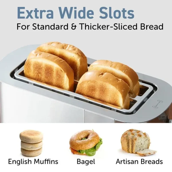 4 Slice Toaster Long Slot Extra Wide Bagel Toaster with Defrost Reheat Function True Bagel Control 6 Browning Levels Easy Clean - Image 3