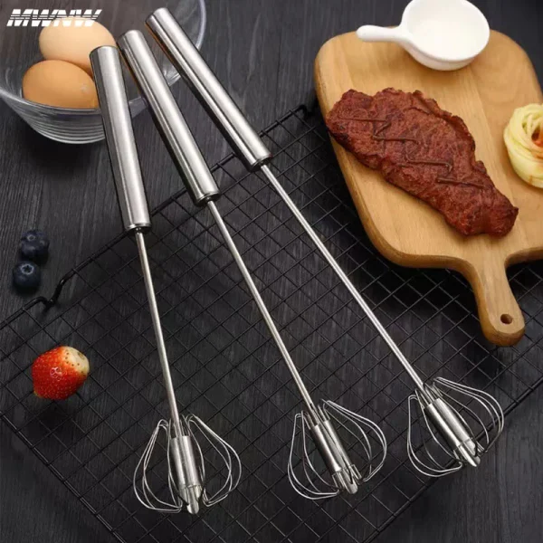 Household Stainless Steel Semi-automatic Egg Beater Press And Rotate Manual Egg Beater Egg Cream Handheld Whipping Tool  - Image 2