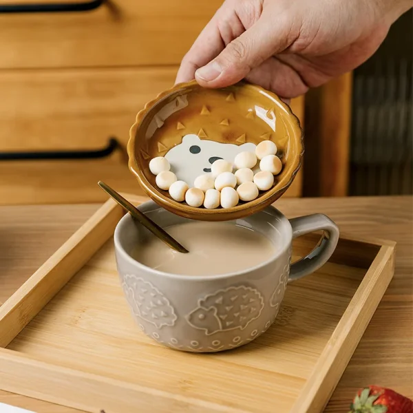Japanese Cartoon Cat With Cover Coffee Cup Cute Breakfast Cup Creative Coffee Cup Milk Cup Couple Water Cup With Lid - Image 5