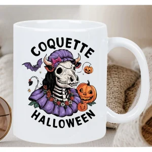 Coquette Halloween Ceramic Mug - Spooky Skeleton Design, Perfect Gift for Coffee Lovers and Halloween Enthusiasts Water cup