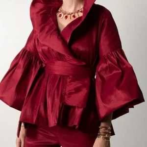 Casual Puff Long Sleeve Ruffles Blouse Office Lady Solid Color Women Wrap Shirts Lapel Collar Elegant Shirt Woman Fashion Female