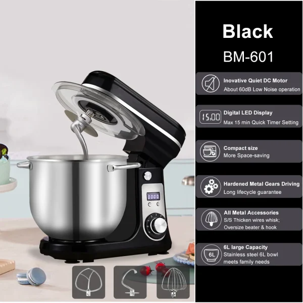 BioloMix Kitchen Food Stand Mixer, Blender, Quiet Motor, Cream Egg Whisk, Whip Dough Kneader, 6-Speed, 1200 W, 6 L, DC - Image 9