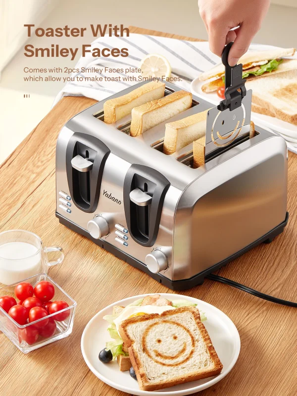 Yabano 4 Slice Toaster, Toaster with Extra Wide Slot and 7-Shade Settings, Defrost and Reheat Function - Image 5