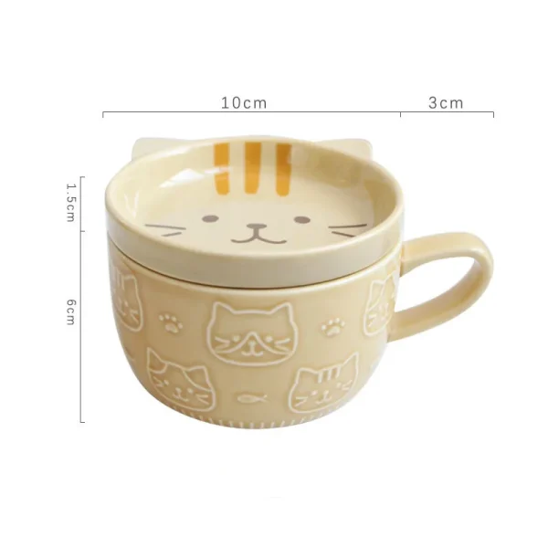 Japanese Cartoon Cat With Cover Coffee Cup Cute Breakfast Cup Creative Coffee Cup Milk Cup Couple Water Cup With Lid - Image 4