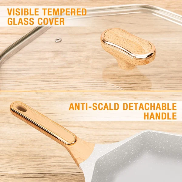 Nonstick Octagonal Wok with Lid 12.5 inch Ceramic Die-cast Induction Woks and Stir Fry Pans Dishwasher Aafety for All Atoves - Image 5