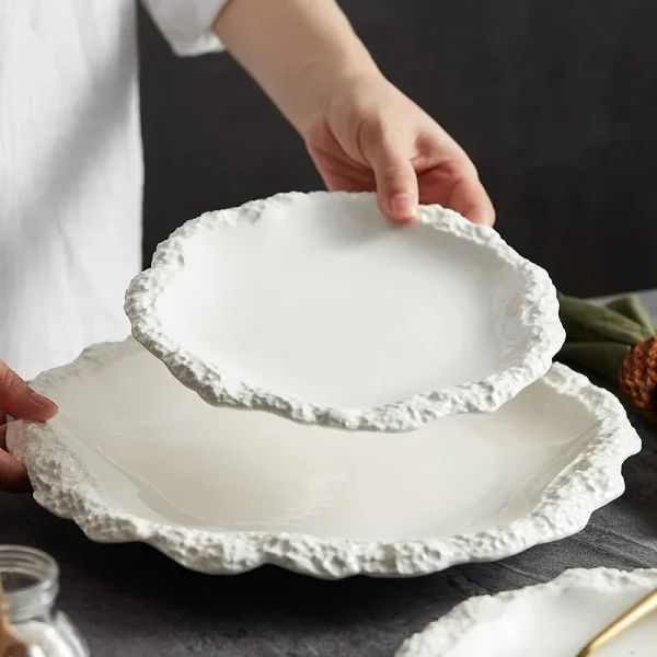 Rockpattern skirt plate vegetable plate household ceramic flat plate shallow plate 2022 new hotel tableware ins wind swing plate - Image 4