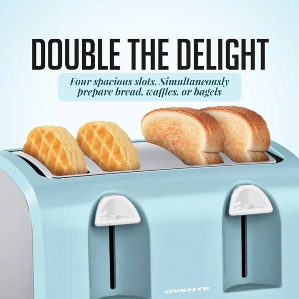 4 Slice Toaster with Extra Wide Slots 1400W Dual Independent Controls 6 Shade  Defrost Reheat High Lift Lever Kitchen - Image 3
