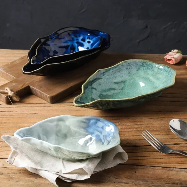 Kiln Ceramic Oyster Plate Snack Bowl Dessert Bowl Spice Bowl Fruit Plate Salad Plate Tray Retro Tableware Oyster Shell Tray - Image 5