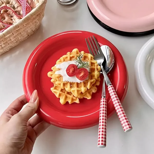 Round Ceramic Plate Thick-edged Western Food Plate Creative Steak Nordic Tableware Ceramic Plate Main Course Kitchen Utensils - Image 3