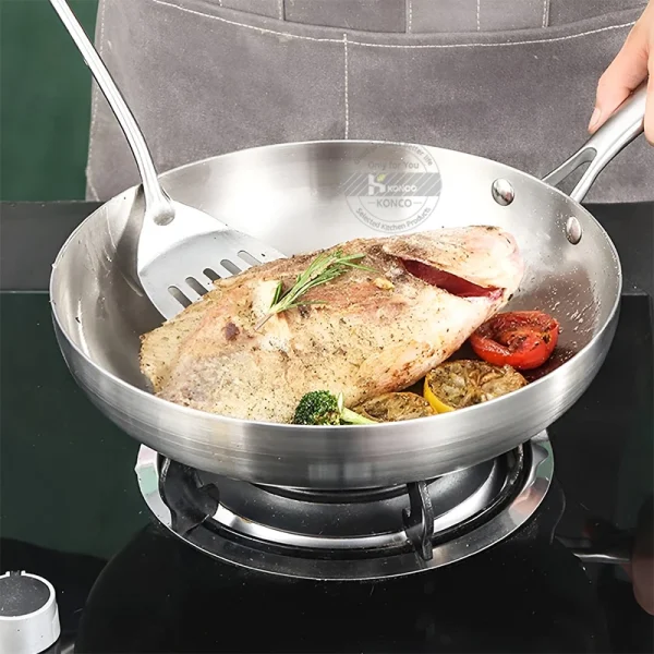 304 Stainless Steel Frying Pan NonStick Pan Fried Steak Pot Uncoated Kitchen Cookware for Gas Stove and Induction Cooker - Image 3