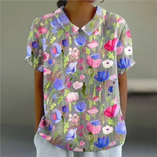 Summer Women Blouse Hawaii Cartoon Puppy Printed T-Shirts Fashion Lapel Short Sleeve Tees Tops Women Casual Pulovers Clothing - Image 6