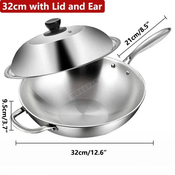 32cm Induction Wok Pan with Lid and Auxiliary Handle Tri-Ply Stainless Steel Wok Kitchen Cooking Pan for Dishwasher & Oven Safe - Image 8