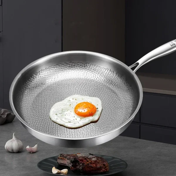 German Titanium Steel Frying Pan Uncoated Non Stick Pan Fish Scale Hammer Pattern Household Steak Frying Pan Kitchen Cookware - Image 2