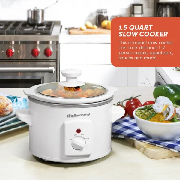 1.5Qt Mini Slow Cooker Stainless Steel Compact Kitchen Appliance with Removable Stoneware Pot Tempered Glass Lid Temperature - Image 6