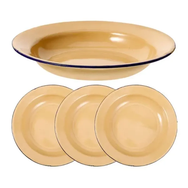 4Pcs Retro Enamel Plates for Camping Restaurant Food Serving Vintage Style Dishes Home Kitchen Tableware Catering Serving Plate - Image 7
