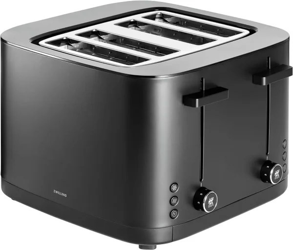 Enfinigy 4 Slice Toaster with Extra Wide 1.5" Slots for Bagels, 7 Toast Settings, Even Toasting, Reheat, Cancel, Defrost, Black
