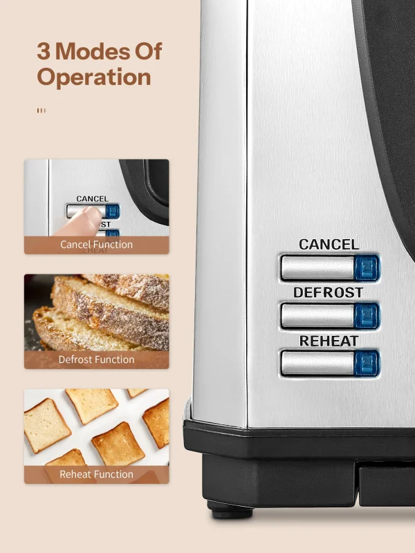 Yabano 4 Slice Toaster, Toaster with Extra Wide Slot and 7-Shade Settings, Defrost and Reheat Function - Image 3