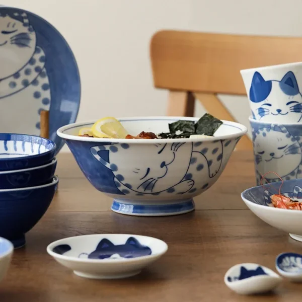 Cute Cat Ceramic Plate Japanese Plate Blue and White Porcelain Bowl Home Creative Personality Plate Home Kitchen Tableware - Image 4