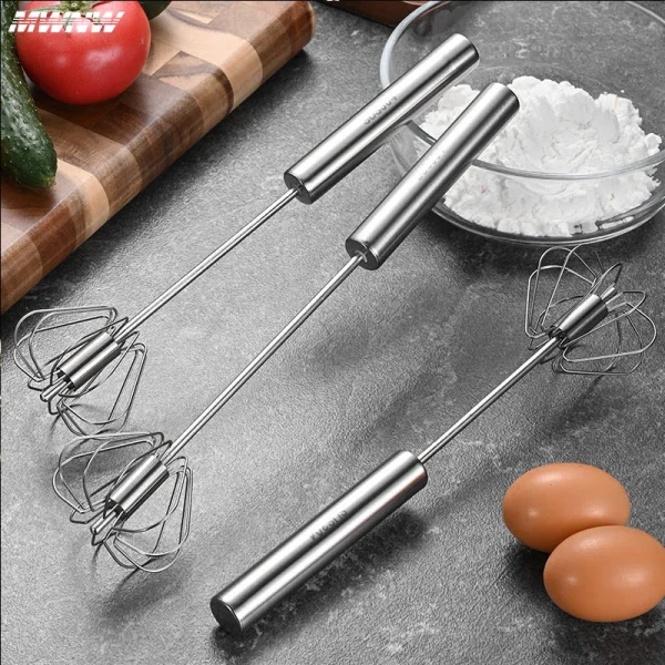 Household Stainless Steel Semi-automatic Egg Beater Press And Rotate Manual Egg Beater Egg Cream Handheld Whipping Tool  - Image 6