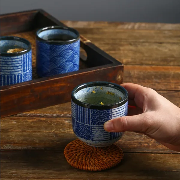 Ceramic Cup Japanese Sea Ripple Porcelain Teacup Straight Drinkware Hotel Restaurant Japanese Cuisine Household Coffee Mug - Image 4