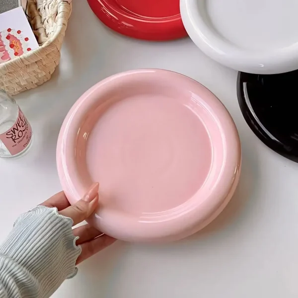 Round Ceramic Plate Thick-edged Western Food Plate Creative Steak Nordic Tableware Ceramic Plate Main Course Kitchen Utensils - Image 5