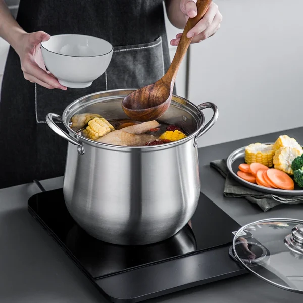 1pc Large Stainless Steel Stock Pot - Ideal for Soups, Stews, and More - Durable, Easy to Clean - Essential Kitchen Gadget - Image 3