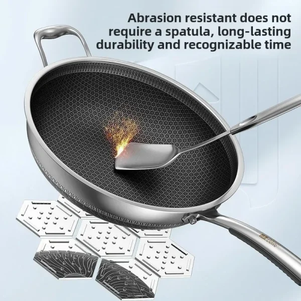 Double-sided screen 316 stainless steel wok Non-coated wok non-stick household induction cooker gas universal wok - Image 5