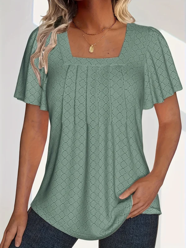 Plus size spring and summer fashionable and elegant hollow tops for women office wear loose ruffle sleeves versatile tops for - Image 13