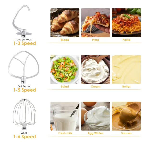BioloMix Kitchen Food Stand Mixer, Blender, Quiet Motor, Cream Egg Whisk, Whip Dough Kneader, 6-Speed, 1200 W, 6 L, DC - Image 4