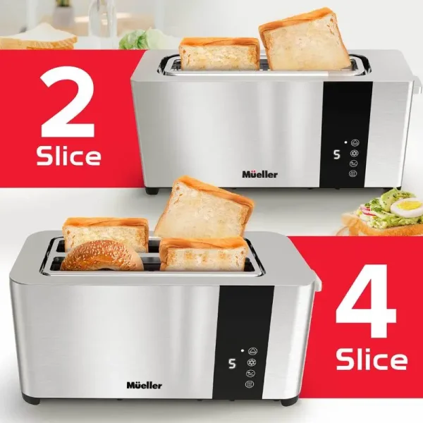 Mueller UltraToast 4-Slice Toaster - Stainless Steel with Extra-Wide Slots, Cancel/Defrost/Reheat Functions, LED Display & Crumb - Image 4