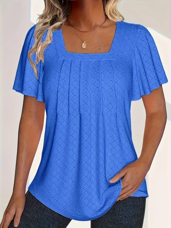 Plus size spring and summer fashionable and elegant hollow tops for women office wear loose ruffle sleeves versatile tops for - Image 12