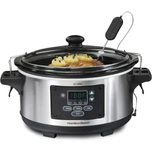 Hamilton Beach Portable 6 Quart Set & Forget Digital Programmable Slow Cooker Lock,Dishwasher Safe Crock & Lid,Temperature Probe